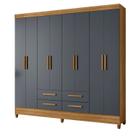 Guarda Roupa Roupeiro Casal Quarto Florida 8 Portas 4 Gavetas Freijo com Cinza - Moval