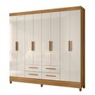 Guarda Roupa Roupeiro Casal Quarto Florida 8 Portas 4 Gavetas Freijo com off White - Moval