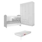 Guarda Roupa Roupeiro Julie MDP 4 Portas Branco + Berço Mini Cama Chuva de Amor c/ Colchão