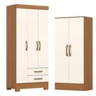 Guarda Roupa Sensi 03 Portas E 02 Gavetas Com Pés Be16 Com Armário Multiuso Prime Cinamomo Off White- Henn Briz