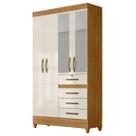 Guarda Roupa Sobral 110cm 4 Portas Freijó Off White com Espelho Moval
