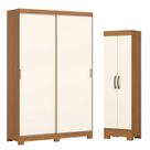 Guarda Roupa Solteiro 02 Portas 02 Gavetas Lucca Flex D348 com Armário Multiuso 2 Portas 3 Prateleiras B387 Cinamomo Off White Avelã - Henn
