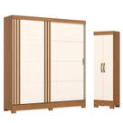 Guarda Roupa Solteiro 02 Portas de Correr 03 Gavetas Prime com Armario Multiuso 2 Portas 3 Prateleiras B387 Cinamomo Off White - Henn Briz