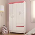 Guarda Roupa Solteiro 04 Portas Lotus Branco Rosa Demobile