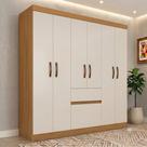 Guarda Roupa Solteiro 06 Portas 02 Gavetas Cinamomo/Off White Alexandre