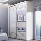 Guarda-Roupa Solteiro 2 Portas 2 Gavetas com Espelho 100% Mdf Off White Tw601e Dalla Costa