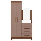 Guarda-Roupa Solteiro 2 Portas com Cômoda 4 Gavetas Capri Nogueira/Capuccino