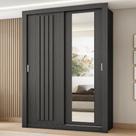 Guarda Roupa Solteiro 2 Portas Darvi Com Espelho Direito Carraro Preto Touch