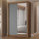 Guarda-Roupa Solteiro 2 Portas de Correr com Espelho 2 Gavetas Rustic/Cinza Vivare Madesa