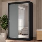 Guarda-Roupa Solteiro 2 Portas de Correr com Espelho 4 Gavetas Preto/Cinza Vivare Plus Madesa