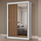 Guarda-Roupa Solteiro 2 Portas de Correr com Espelho Branco/Rustic Milano Madesa