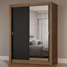 Guarda-Roupa Solteiro 2 Portas de Correr com Espelho Rustic/Preto Milano Madesa