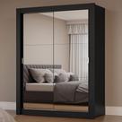 Guarda-Roupa Solteiro 2 Portas de Correr com Espelhos Preto Milano Madesa