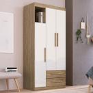 Guarda-Roupa Solteiro 3 Portas 2 Gavetas Wood/Branco Brilho - Decibal Guarda-Roupa Solteiro 3 Portas 2 Gavetas Wood/Branco Brilho - Decibal