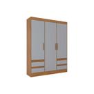 Guarda Roupa Solteiro 3 Portas e 4 Gavetas Briz Lema B55 Nature/Veludo Light Cinza Gelo - Henn