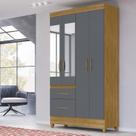 Guarda-roupa Solteiro 4 Portas 2 Gavetas com Espelhos e Pés Madri