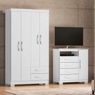 Guarda-Roupa Solteiro 4 Portas 2 Gavetas e Cômoda Sapateira 4 Gavetas Itapema Branco