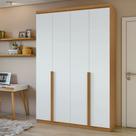 Guarda Roupa Solteiro 4 Portas 2 Gavetas MDF Alonzo 153.5cm Marrom Amêndoa Clean/Branco