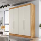 Guarda Roupa Solteiro 4 Portas 3 Gavetas 100% MDF Nantes Marrom/Peróba/Off White