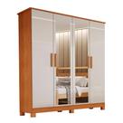 Guarda-Roupa Solteiro 4 Portas com Espelho 2 Gavetas Nina em MDF com Pés 140cm Naturalle/Off White - Bianchi Móveis