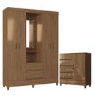 Guarda Roupa Solteiro 4 Portas com Pés Capelinha Fit com Cômoda 1 Porta 4 Gavetas Fit Jequitibá Acetinado- Santos Andirá