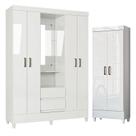 Guarda Roupa Solteiro 4 Portas com Pés Capelinha Fit e Armário Multiuso Fit Branco Brilho-Santos Andirá