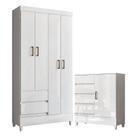 Guarda Roupa Solteiro 4 Portas com Pés Fit e Cômoda 1 Porta e 4 Gavetas Fit Branco Brilho - Santos Andirá Guarda Roupa Solteiro 4 Portas com Pés Fit e Cômoda 1 Porta e 4 Gavetas Fit Branco Brilho - Santos Andirá