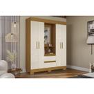 Guarda Roupa Solteiro 4 Portas e 2 Gavetas c/ 1 Espelho Isabely Cinamomo/Off White - ACP