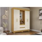 Guarda Roupa Solteiro 4 Portas e 2 Gavetas c/ 1 Espelho Isabely Nature/Off White - ACP