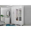 Guarda Roupa Solteiro 4 Portas e 3 Gavetas c/Espelho e Pés Encanto Branco - Novo Horizonte