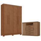 Guarda Roupa Solteiro 4 Portas Sarandi com Cômoda Havana Jatoba - Santos Andirá