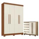 Guarda Roupa Solteiro 4 Portas Sarandi com Cômoda Malaga com Pés Jatoba Areia - Santos Andirá
