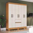 Guarda-Roupa Solteiro 6 Portas 2 Gavetas BS04 Off White/Cinamomo