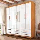 Guarda-Roupa Solteiro Aria 6 Portas 6 Gavetas com Pés e Espelho Cinamomo/Branco - Pnr Móveis