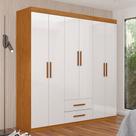 Guarda-Roupa Solteiro Aurora 6 Portas 2 Gavetas Cinamomo/Branco - Carioca Móveis