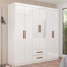 Guarda-Roupa Solteiro Aurora 6 Portas 2 Gavetas com Espelho Branco - Carioca Móveis