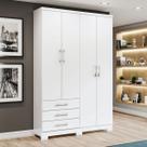 Guarda-Roupa Solteiro Caju 4 Portas 3 Gavetas Branco - Henn