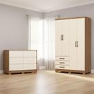 Guarda Roupa Solteiro Caju 4 Portas Ambiente e Cômoda Ravenna Nature Off White - Henn