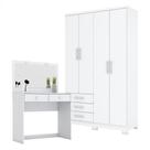 Guarda Roupa Solteiro Caju 4 Portas E Penteadeira Daila Com Led Branco - Henn