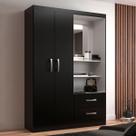 Guarda-Roupa Solteiro Capelinha 2 Portas 2 Gavetas com Espelho Black - Evidência Móveis