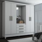 Guarda-Roupa Solteiro Capelinha 4 Portas 3 Gavetas com Espelho Flex Branco/Rosa - Panorama Móveis Guarda-Roupa Solteiro Capelinha 4 Portas 3 Gavetas com Espelho Flex Branco/Rosa - Panorama Móveis