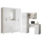 Guarda Roupa Solteiro Capelinha Atenas Branco Rosa Flex com Espelho com Escrivaninha Multiuso Coimbra Branco - Moval