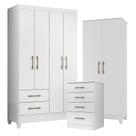 Guarda Roupa Solteiro Chile com Cômoda MS913 e Armário Multiuso Jade Branco Brilho Moval