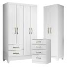 Guarda Roupa Solteiro Chile com Cômoda MS913 e Armário Multiuso New Íris Branco Brilho Moval