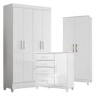 Guarda Roupa Solteiro Chile com Cômoda Vênus com pés e Armário Multiuso Jade Branco Brilho Moval