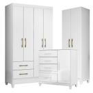 Guarda Roupa Solteiro Chile com Cômoda Vênus com pés e Armário Multiuso New Íris Branco Brilho Moval