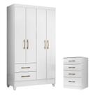 Guarda Roupa Solteiro Chile e Cômoda MS913 Branco Brilho Moval
