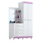 Guarda roupa solteiro com Espelho 2 portas 4 gavetas Melissa ACP Móveis Branco/Lilas