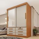 Guarda Roupa Solteiro com Espelho 2 Portas 6 Gavetas 133cm Chicago Bege/Cinamomo/Off White Guarda Roupa Solteiro com Espelho 2 Portas 6 Gavetas 133cm Chicago Bege/Cinamomo/Off White