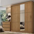 Guarda Roupa Solteiro com Espelho 2 Portas de Correr 2 Gavetas Comfort Glass THB